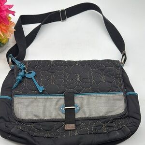 Fossil Key-per Gray embroidered Stylish Black/Gray Quilted Women's Bag TOT7889F
